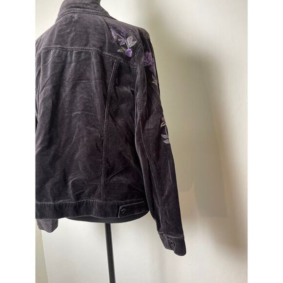 Style&Co Women's Velvet Embroidered Floral On Sleeves 100% Cotton Jacket Gray L - Picture 4 of 10